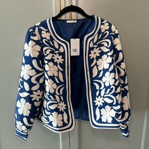 Avara Floral Blue and White Women's Jacket/Blazer